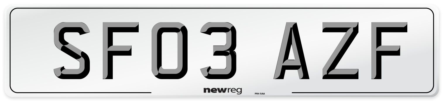 SF03 AZF Number Plate from New Reg